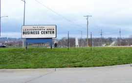 Sign saying "Gary E Carlson Leavenworth Area Business Center Developed by Leavenworth County Port Authority"