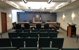 picture of empty commission room chambers at Leavenworth City Hall
