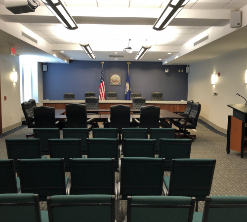 photo of podium inside City Commission chambers where members of the public can speak