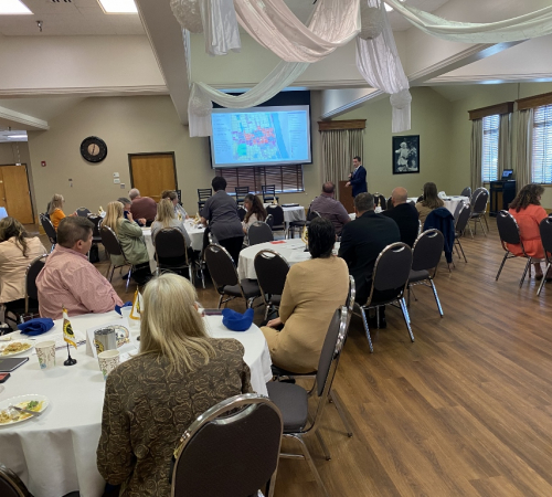 Photo of business leaders in Leavenworth listening to a presentation from the City about zoning