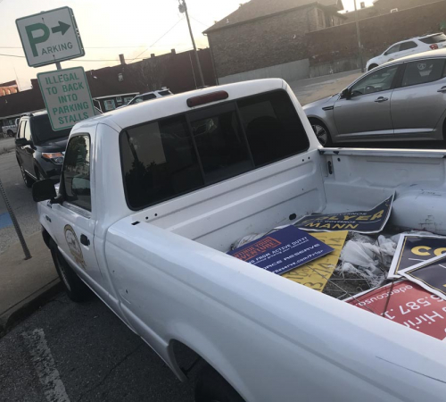 Illegally placed signs seized by city code enforcement.