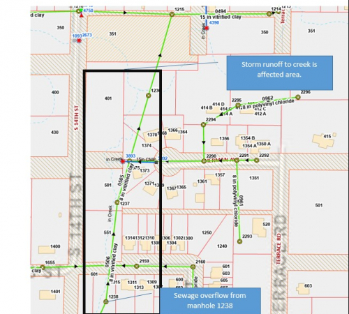 Map of affected creek area near 1300 Sanders