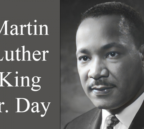 Photo of Dr. Martin Luther King Jr. with text "Martin Luther King Jr. Day"