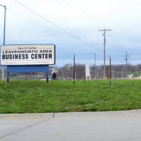 Sign saying "Gary E Carlson Leavenworth Area Business Center Developed by Leavenworth County Port Authority"