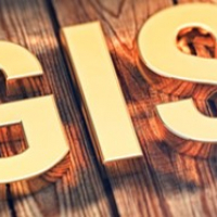 Image of a yellow sign text above woodgrain with words GIS