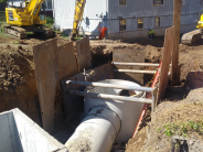New storm water pipe being placed in the ground