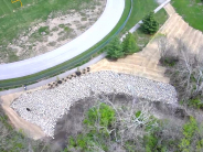 Aerial view of finished bank stabilization