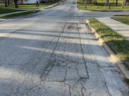 Shrine Park Road near Muncie Road shows cracks, uneven driving surface and patched road