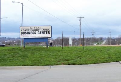 Sign saying "Gary E Carlson Leavenworth Area Business Center Developed by Leavenworth County Port Authority"