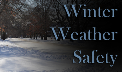 Snow photo with text winter weather safety
