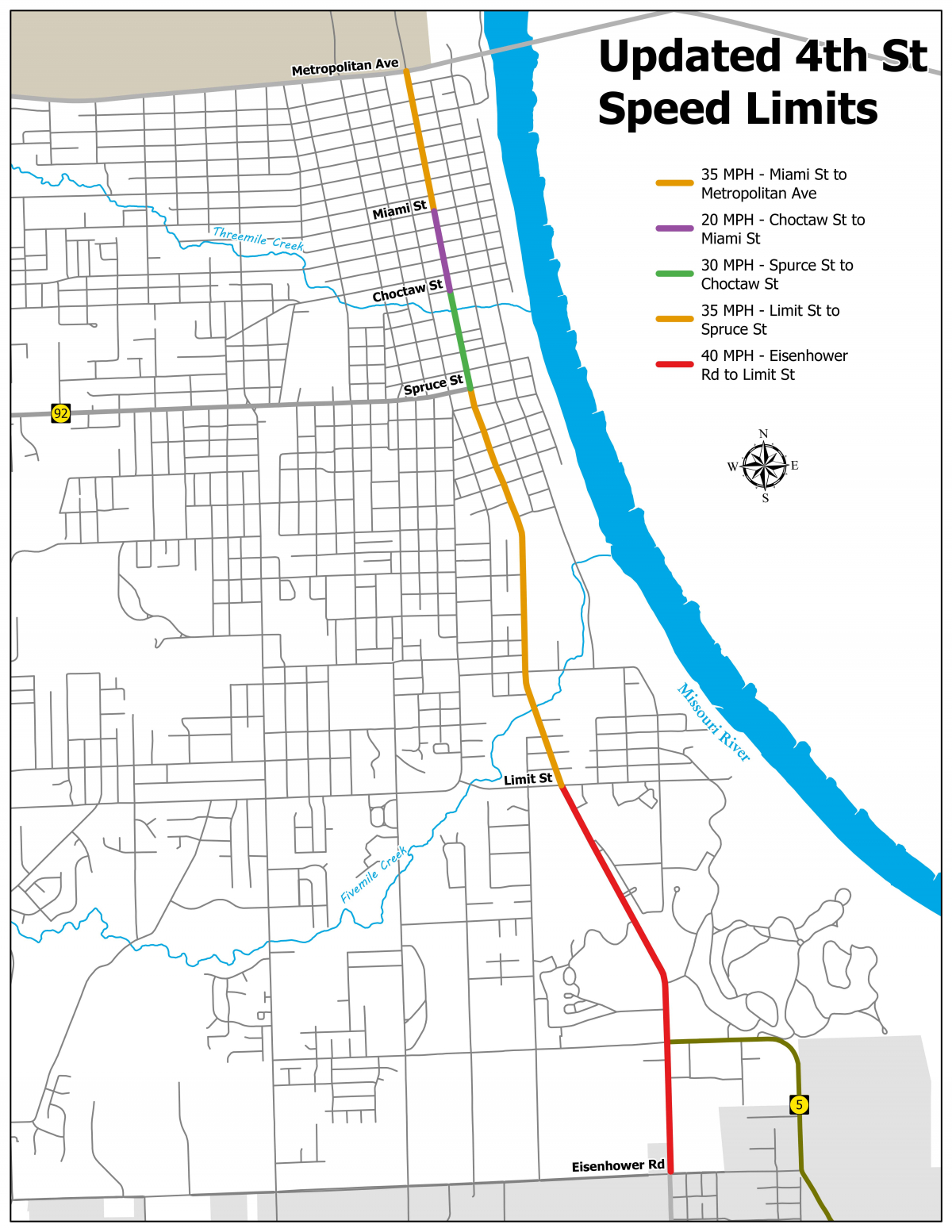 Fourth Street map map shows speed limit changes